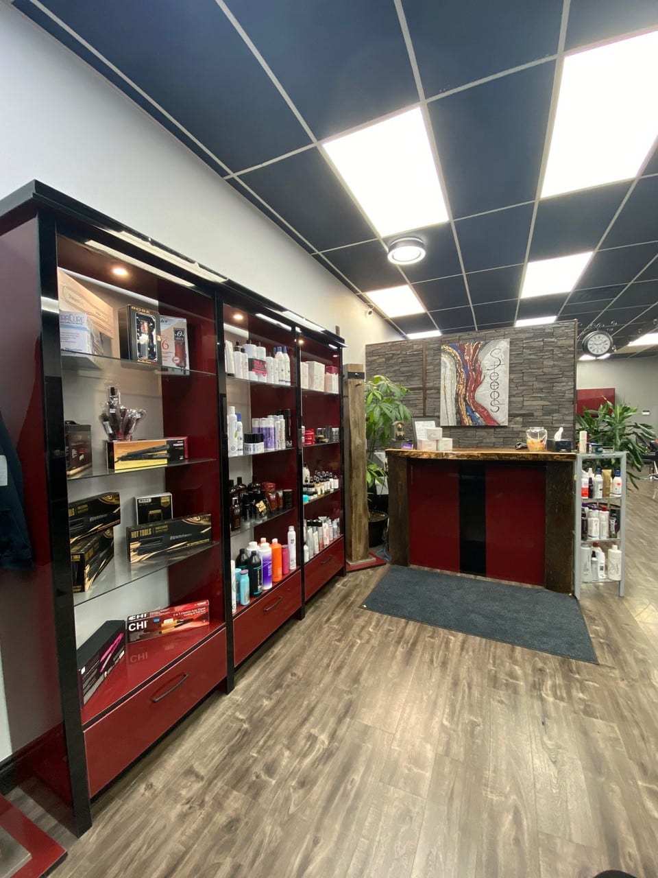 Reception and retail wall at Steelo's